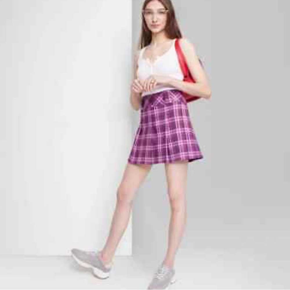 Women's Low-Rise Pleated Mini Skirt - Wild Fable Berry Pink Plaid Size 1X NWT